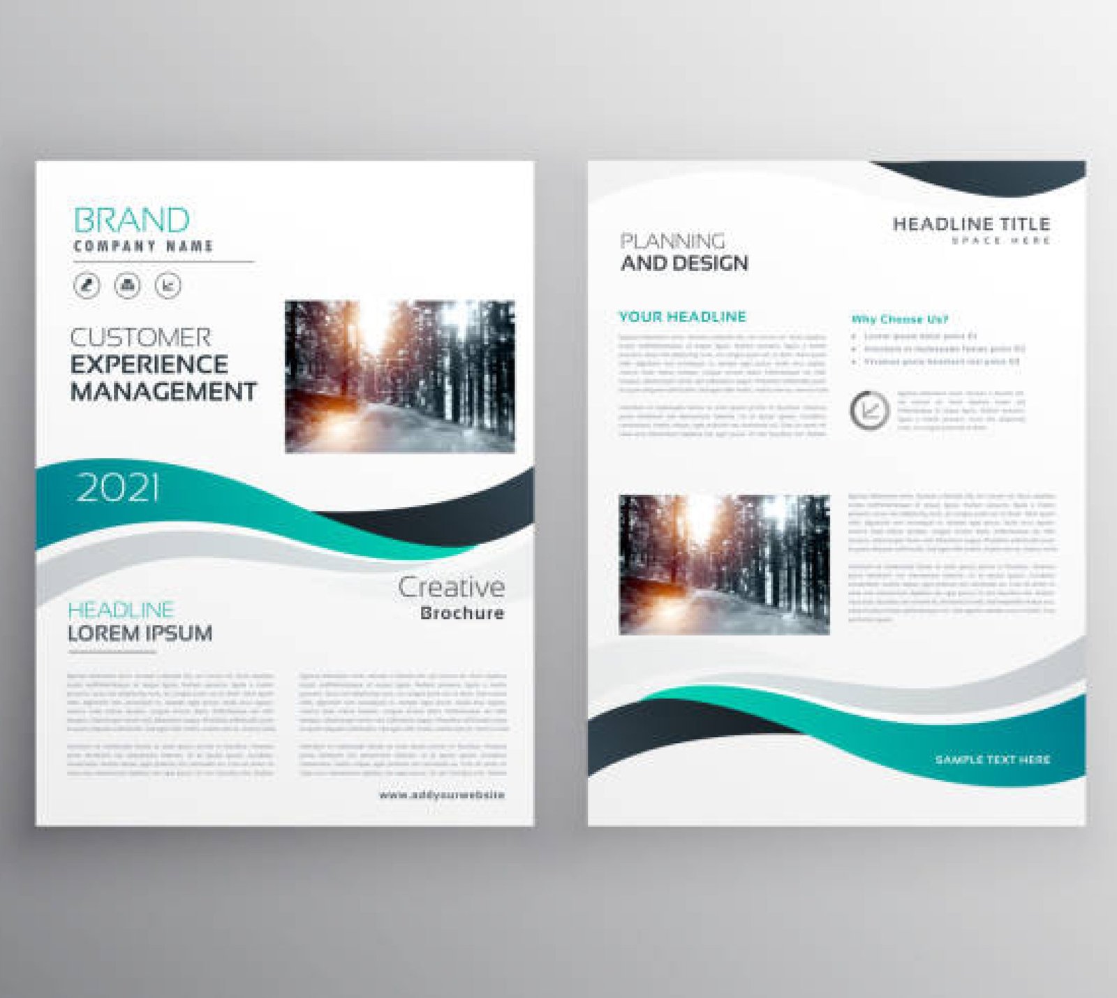modern corporate business brochure with wavy shapes